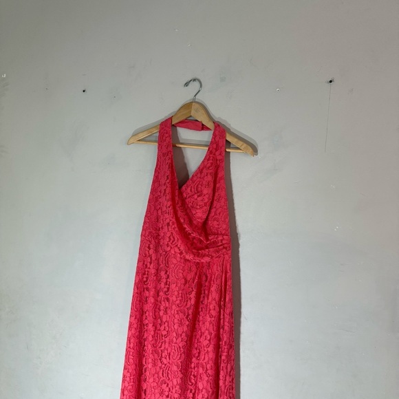 David's Bridal Bellini F940 All Over Lace Halter Maxi Length Dress - Picture 5 of 9